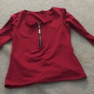 Red sexy zip up long sleeve shirt size M